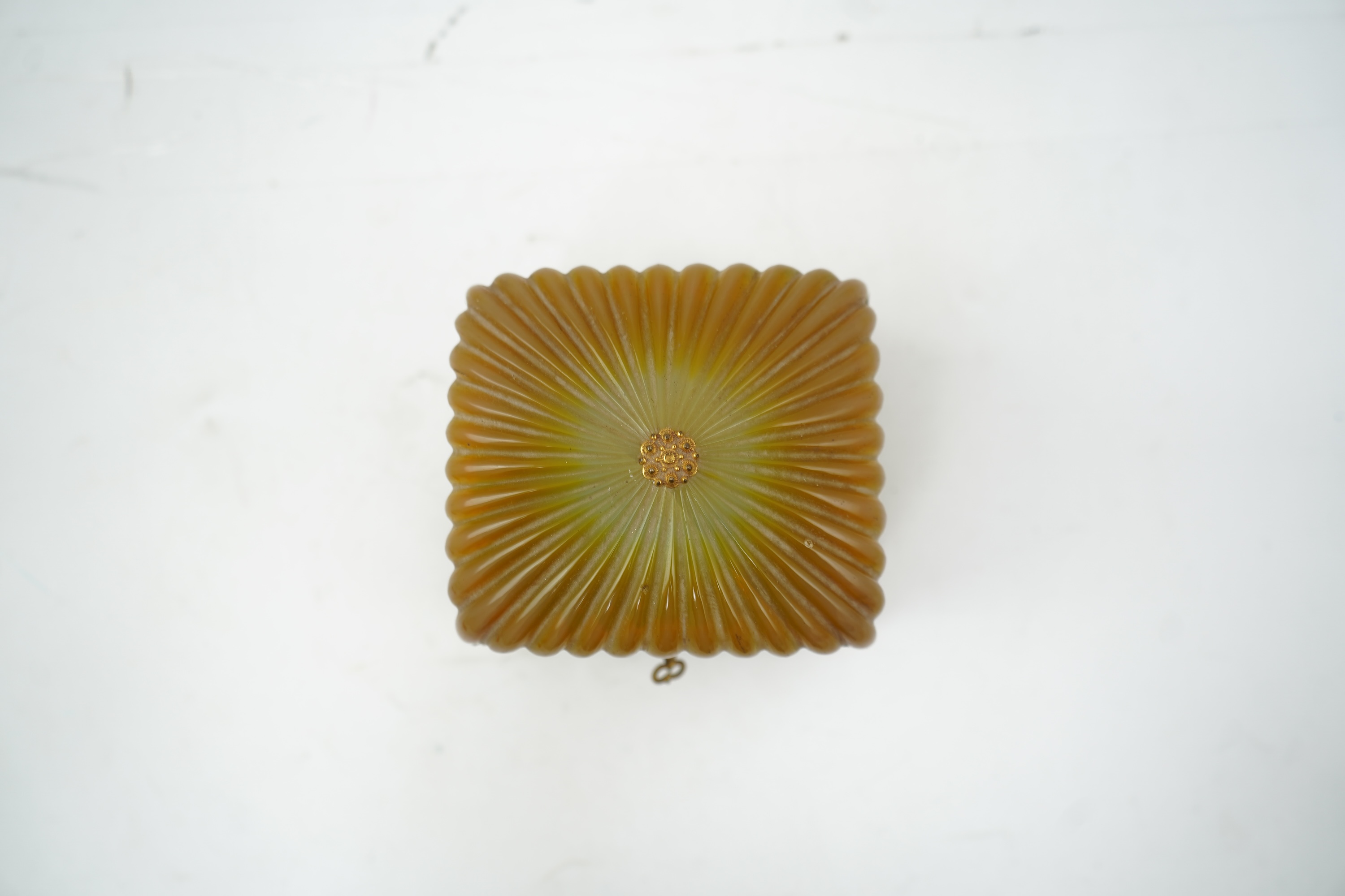 A mid 19th century French opaline glass necessaire box with turquoise and gold mounted accessories